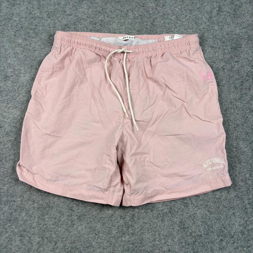 PacSun Swim Trunks Mens Large Pink Los Angeles Graphic Mesh Lined Board Shorts